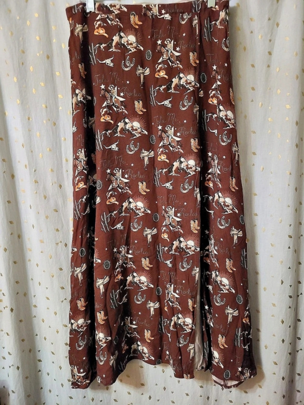 Rock N Roll Cowgirl Take Me to Rodeo Maxi Skirt Brown